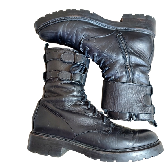 Frye Julie Biker Engineer Black Leather Lace-up Lug Sole Boots - Picture 9 of 15